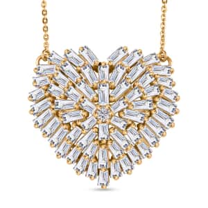 GP Special Valentine Collection White Zircon Heart Necklace 18 Inches in Vermeil Yellow Gold Over Sterling Silver 6.65 ctw