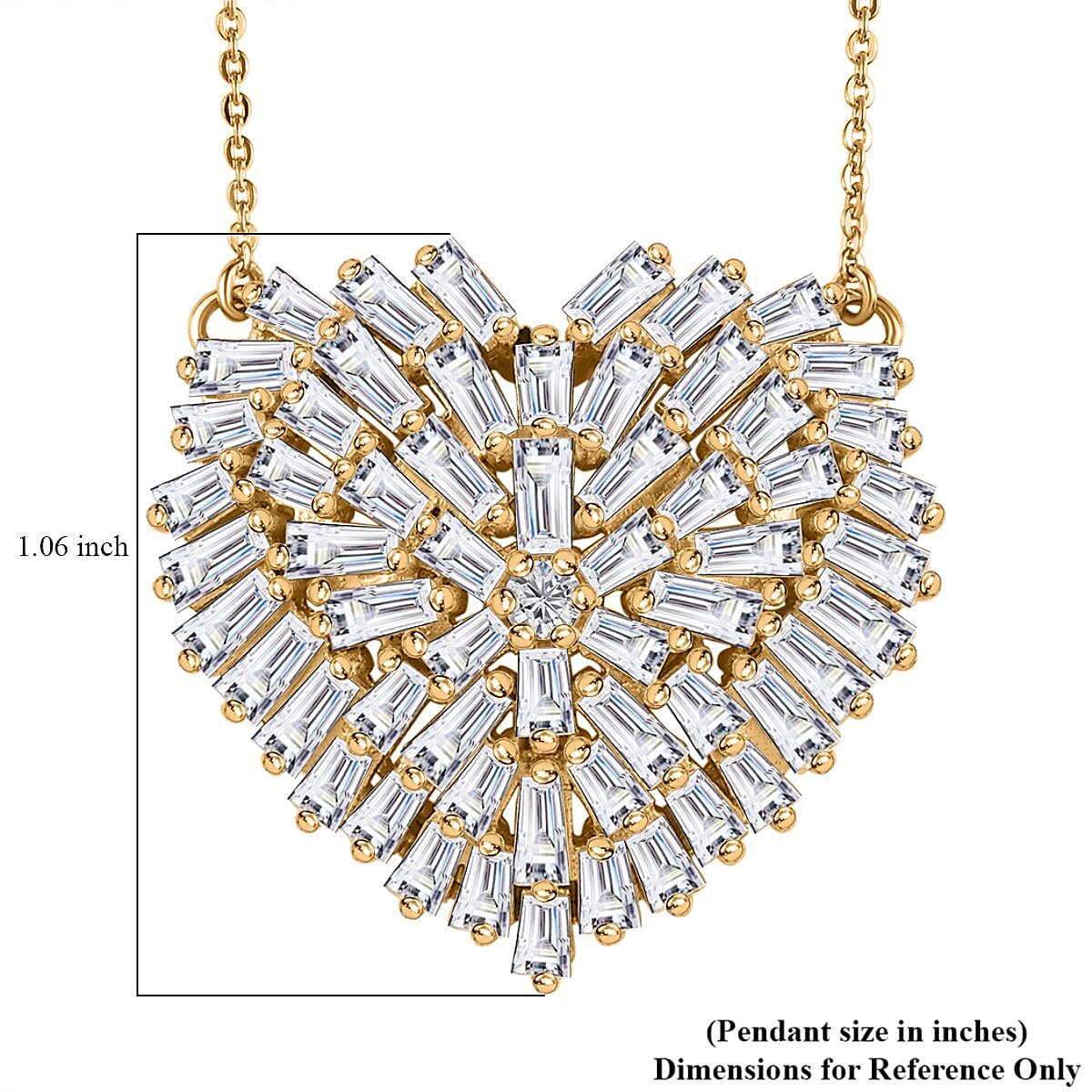 GP Special Valentine Collection White Zircon Heart Necklace 18 Inches in Vermeil Yellow Gold Over Sterling Silver 6.65 ctw