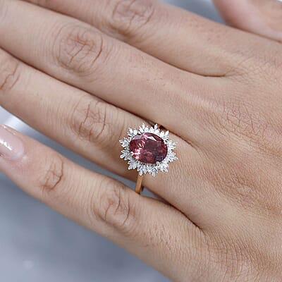 Luxoro Blush Apatite and G-H I3 Diamond 3.00 ctw Floral Ring in 10K Rose Gold (Size 6.0)
