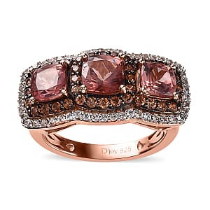 Blush Apatite, Brown and White Zircon Ring in Vermeil Rose Gold Over Sterling Silver (Size 6.0) 3.60 ctw