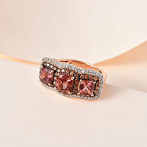 Blush Apatite, Brown and White Zircon Ring in Vermeil Rose Gold Over Sterling Silver (Size 6.0) 3.60 ctw