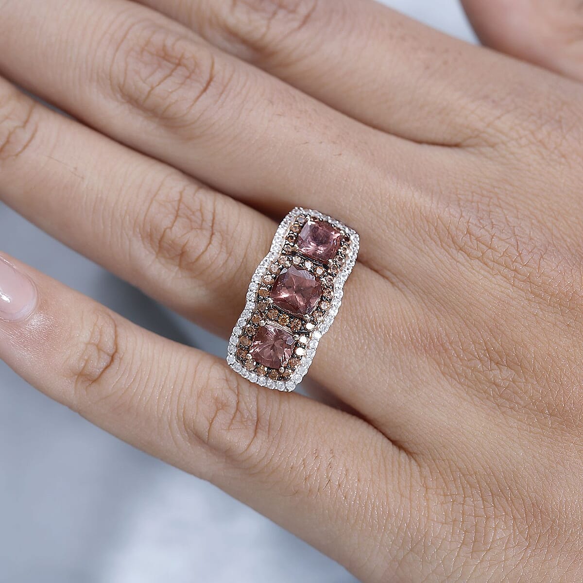 Blush Apatite, Brown and White Zircon Ring in Vermeil Rose Gold Over Sterling Silver (Size 6.0) 3.60 ctw image number 2