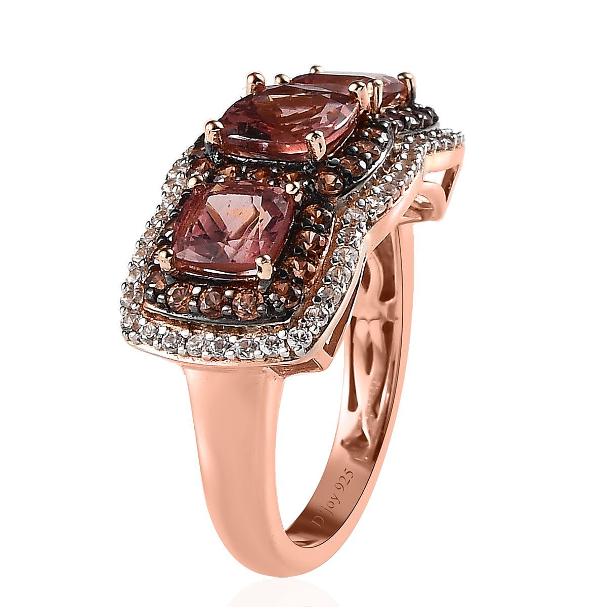 Blush Apatite, Brown and White Zircon Ring in Vermeil Rose Gold Over Sterling Silver (Size 6.0) 3.60 ctw image number 3