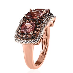 Blush Apatite, Brown and White Zircon Ring in Vermeil Rose Gold Over Sterling Silver (Size 6.0) 3.60 ctw