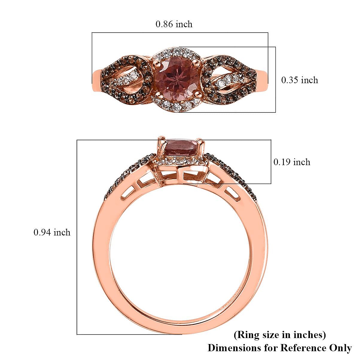 Blush Apatite, White and Champagne Zircon Ring in Vermeil Rose Gold Over Sterling Silver (Size 10.0) 1.00 ctw
