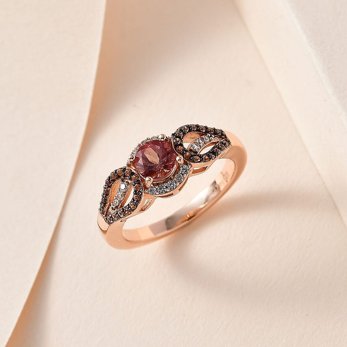 Blush Apatite, White and Champagne Zircon Ring in Vermeil Rose Gold Over Sterling Silver (Size 8.0) 1.00 ctw image number 1