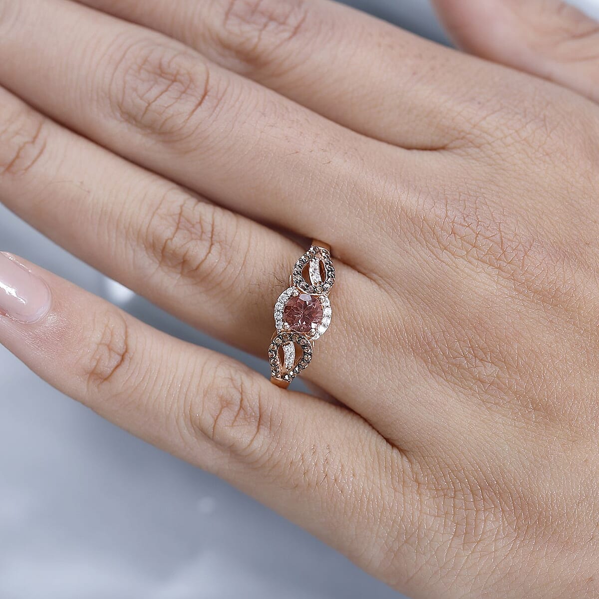 Blush Apatite, White and Champagne Zircon Ring in Vermeil Rose Gold Over Sterling Silver (Size 8.0) 1.00 ctw image number 2