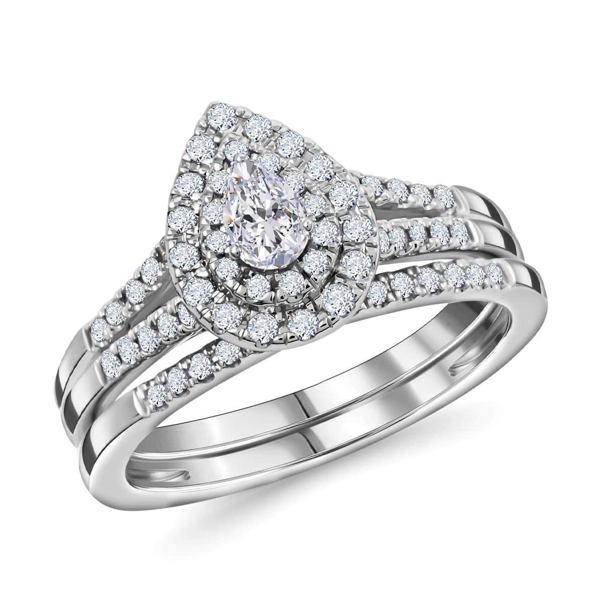 14K White Gold G-H SI1-SI2 Diamond Bridal Ring Set (Size 7.0) 4.65 Grams 0.60 ctw image number 0