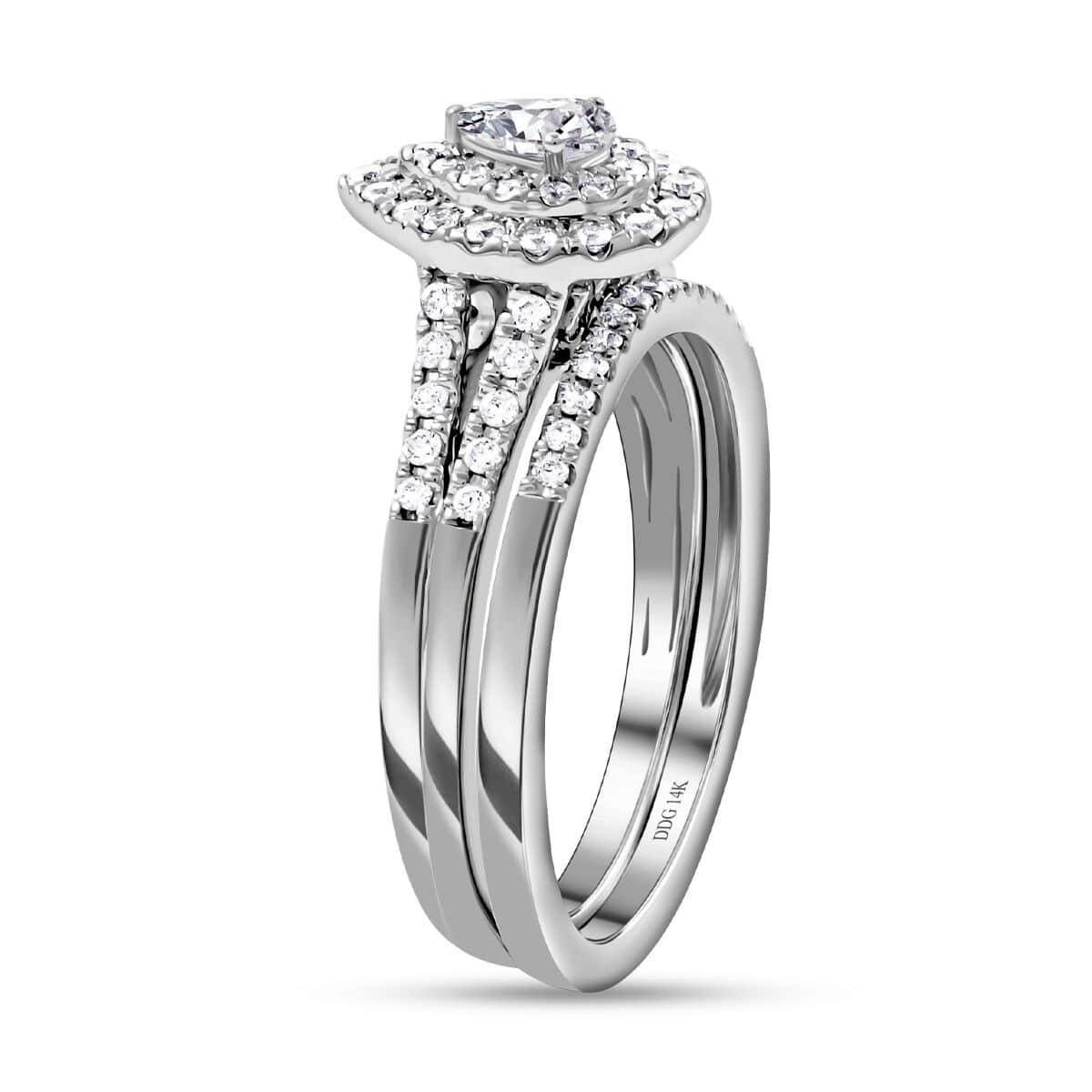 14K White Gold G-H SI1-SI2 Diamond Bridal Ring Set (Size 7.0) 4.65 Grams 0.60 ctw image number 2