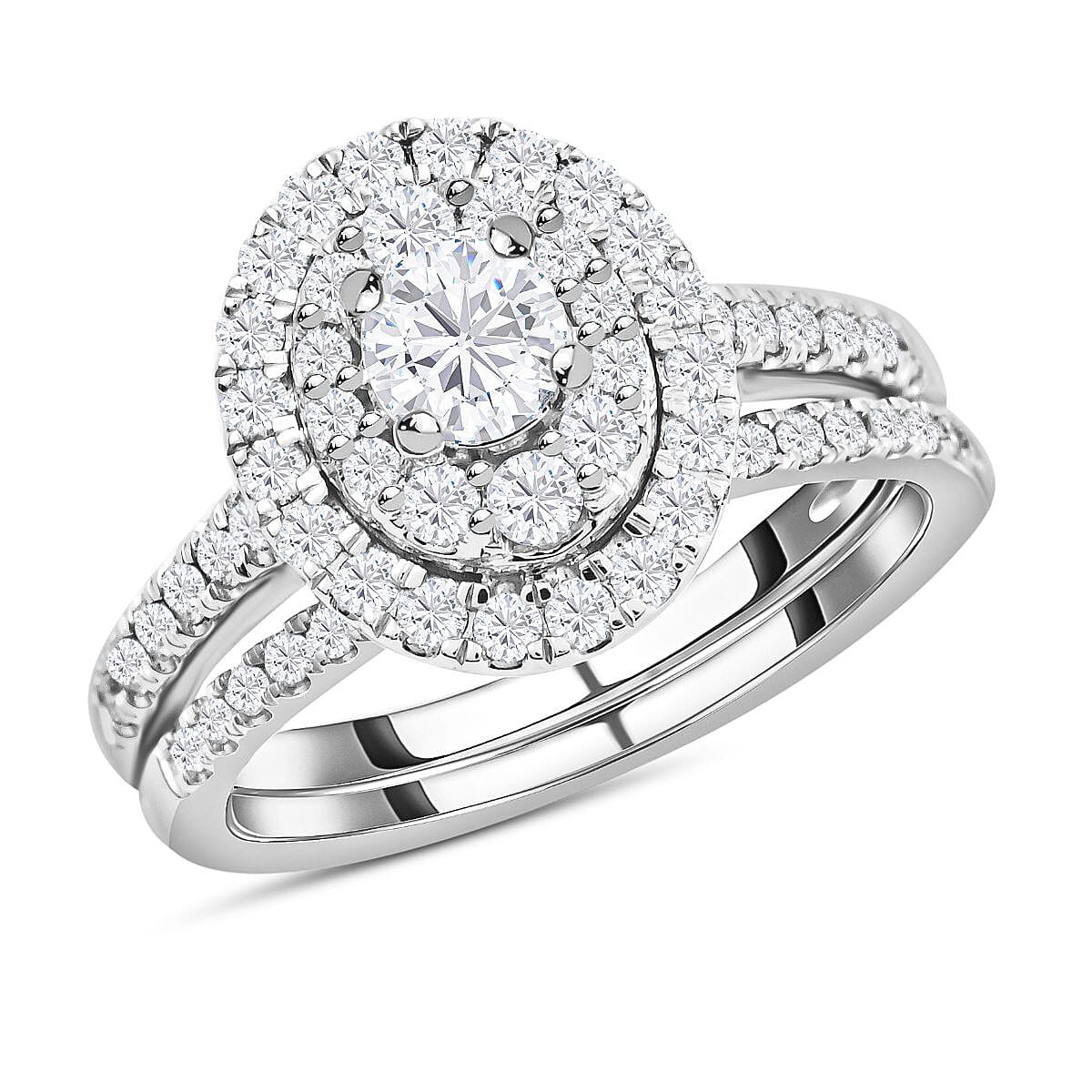 14K White Gold G-H SI1-SI2 Diamond Bridal Set (Size 7.0) 4.10 Grams 1.00 ctw