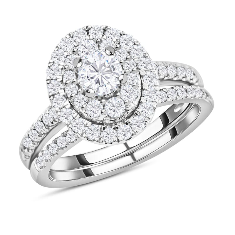 14K White Gold G-H SI1-SI2 Diamond Bridal Set (Size 7.0) 4.10 Grams 1.00 ctw