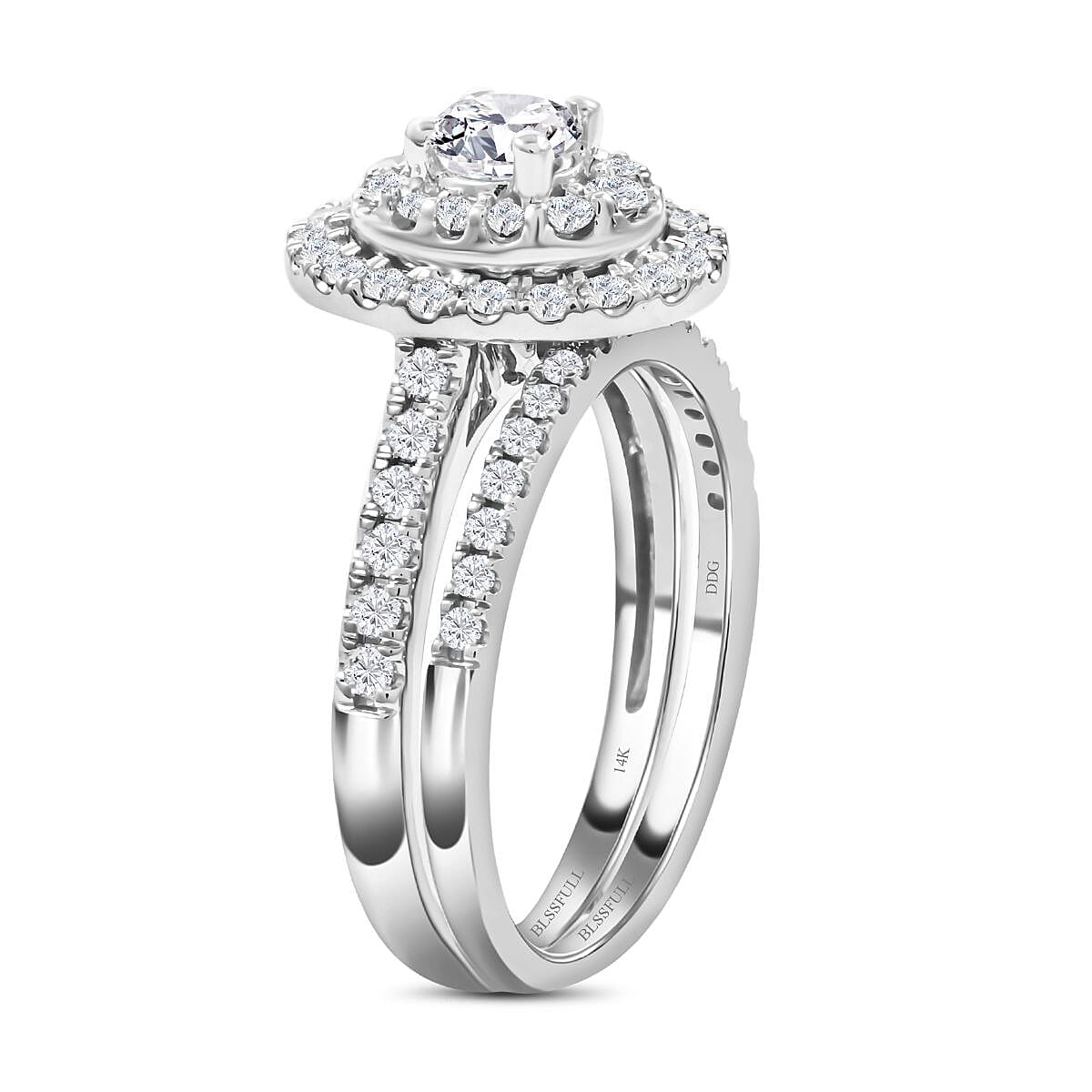 14K White Gold G-H SI1-SI2 Diamond Bridal Set (Size 7.0) 4.10 Grams 1.00 ctw