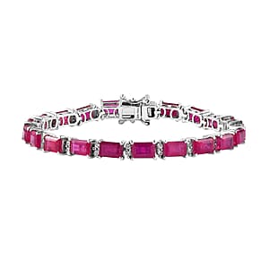Niassa Ruby (FF) and White Zircon Bracelet in Platinum Over Sterling Silver (6.50 In) 20.70 ctw