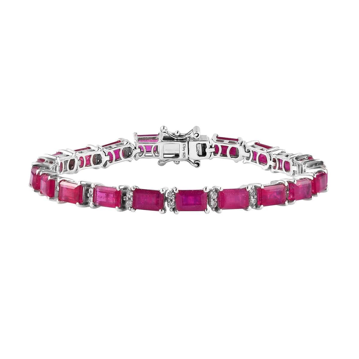 Niassa Ruby (FF) and White Zircon Bracelet in Platinum Over Sterling Silver (6.50 In) 20.70 ctw image number 0