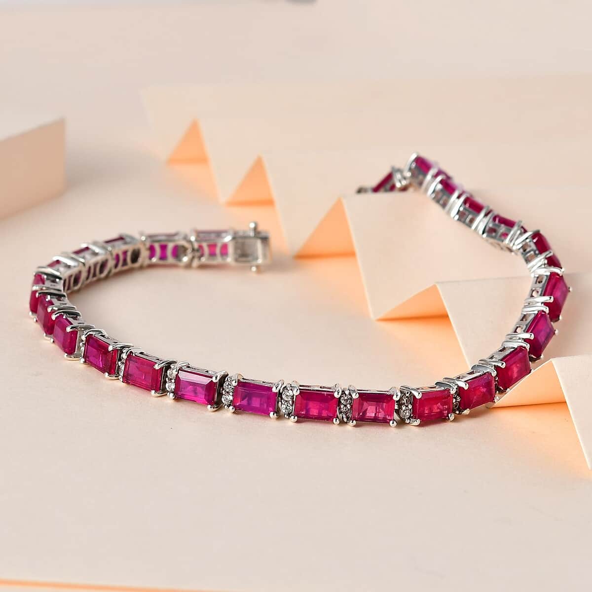 Niassa Ruby (FF) and White Zircon Bracelet in Platinum Over Sterling Silver (6.50 In) 20.70 ctw image number 1