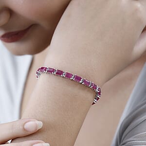 Niassa Ruby (FF) and White Zircon Bracelet in Platinum Over Sterling Silver (6.50 In) 20.70 ctw