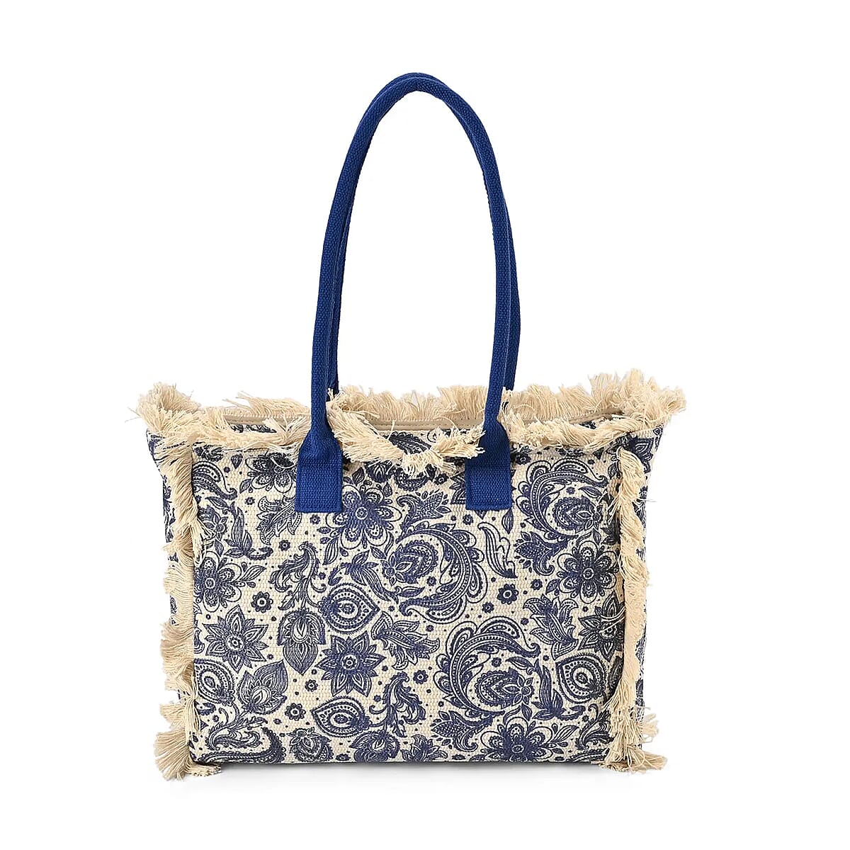 Buy Beige and Blue Flower Pattern Hand Washable Tote Bag For 