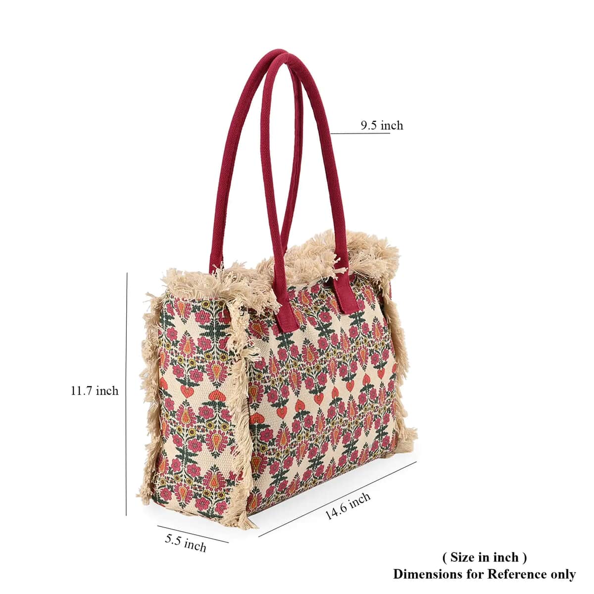 Beige and Red Flower Pattern Hand Washable Tote Bag For Ladies with Handle Drop (14.6x11.7x5.5) image number 6