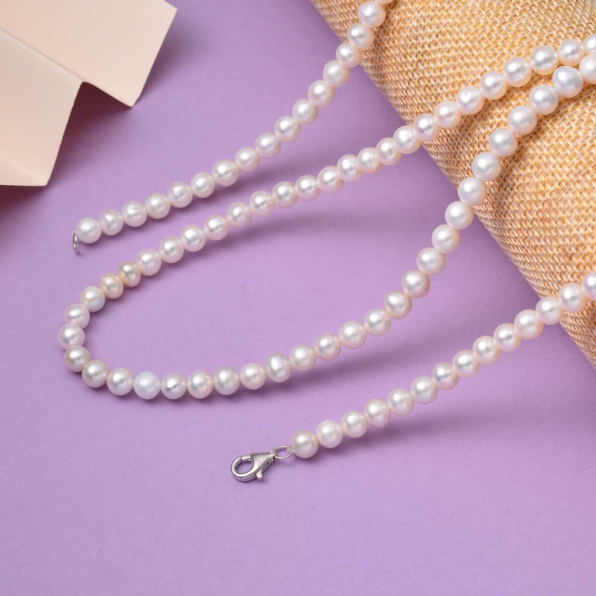Premium Freshwater Pearl 8-9mm Necklace 36 Inches in Rhodium Over Sterling Silver image number 1