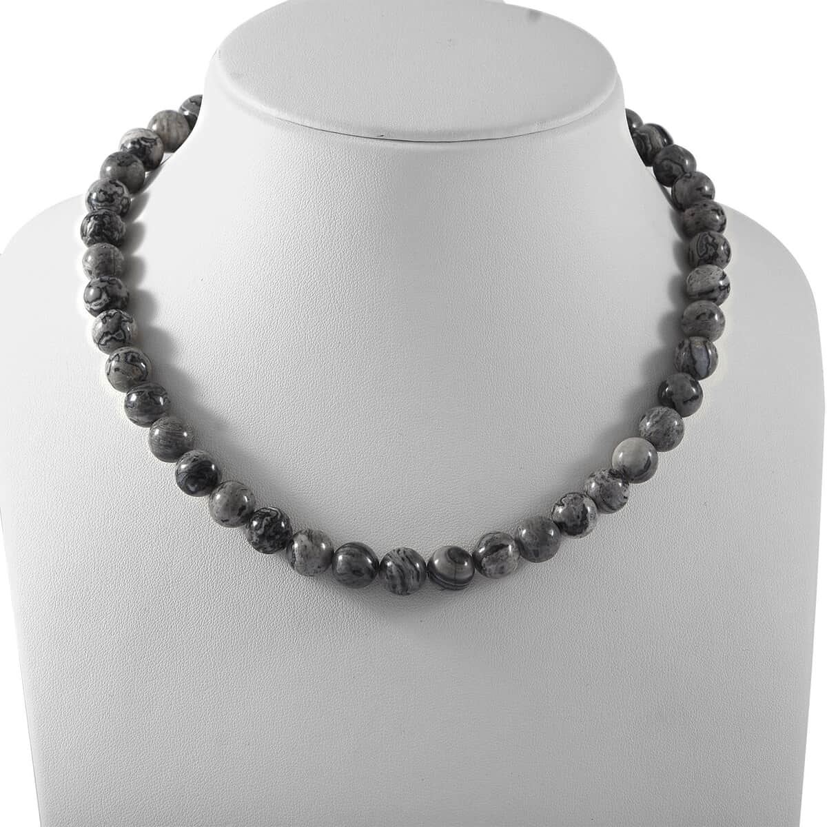 Black And White Jasper Beaded Necklace 18 Inches in Sterling Silver 300.00 ctw image number 1