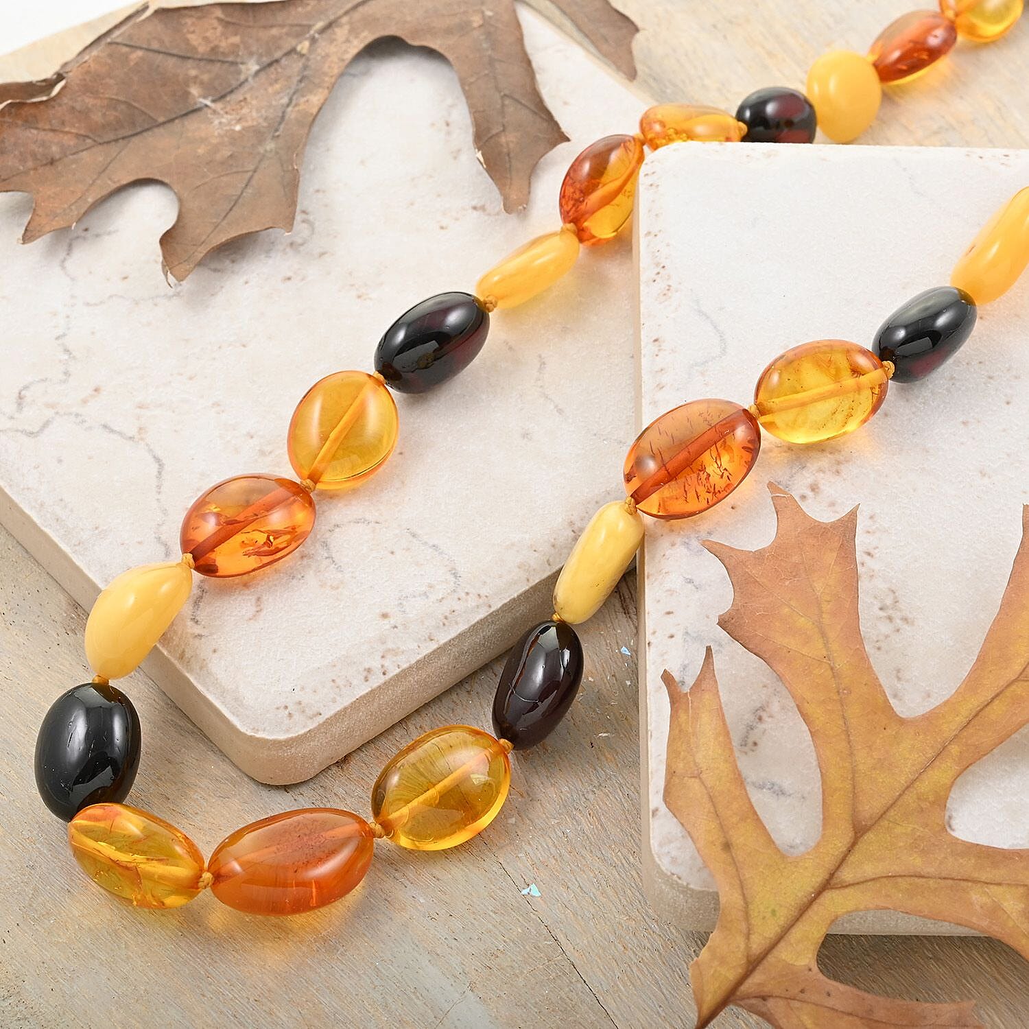 Multi Color Amber Beaded Necklace 22 Inches