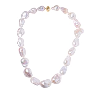 Magnetic Lock Organic Shape Baroque Pearl Necklace in 14K Yellow Gold 20 Inches