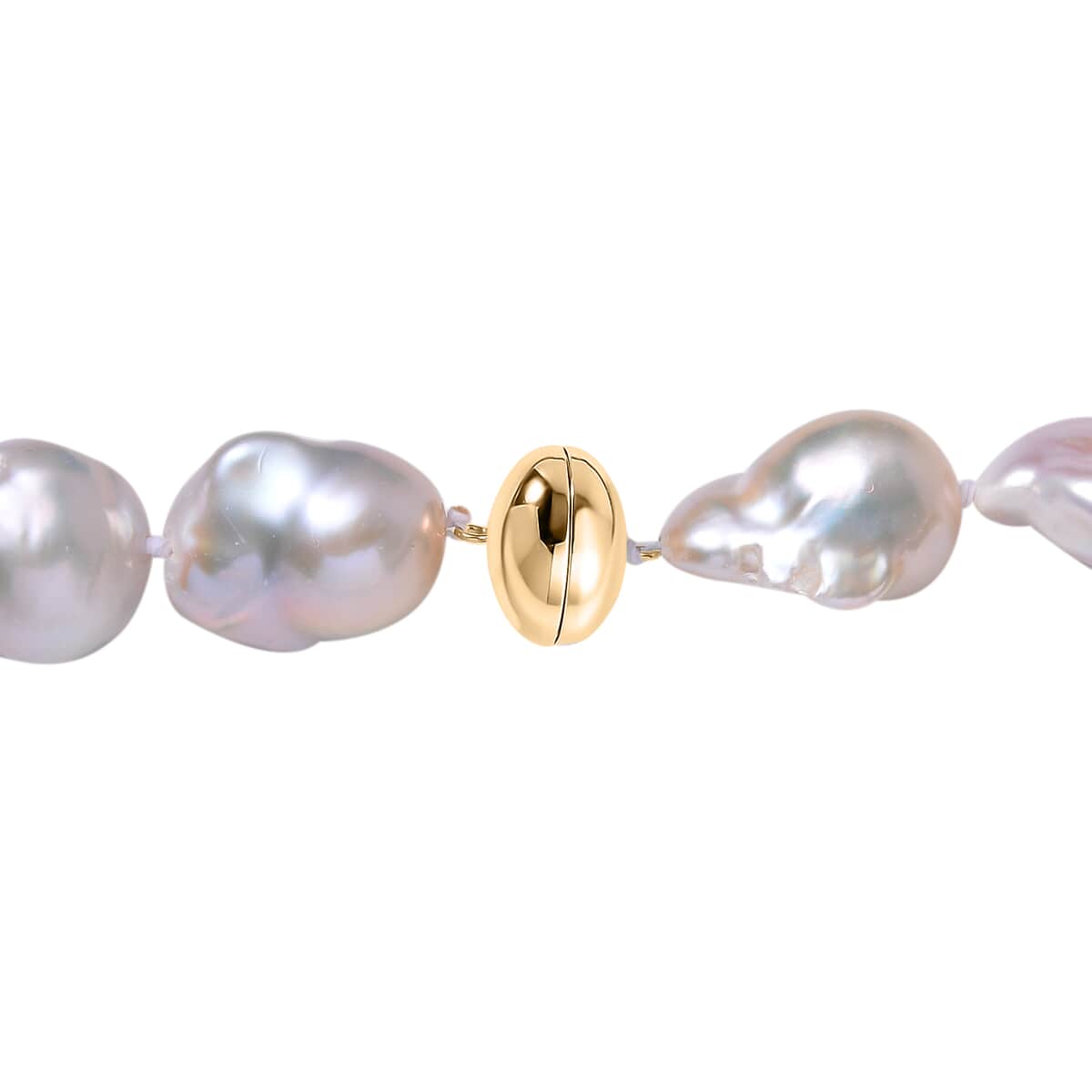 14K Yellow Gold Magnetic Lock Organic Shape Baroque Pearl Necklace 20 Inches image number 3
