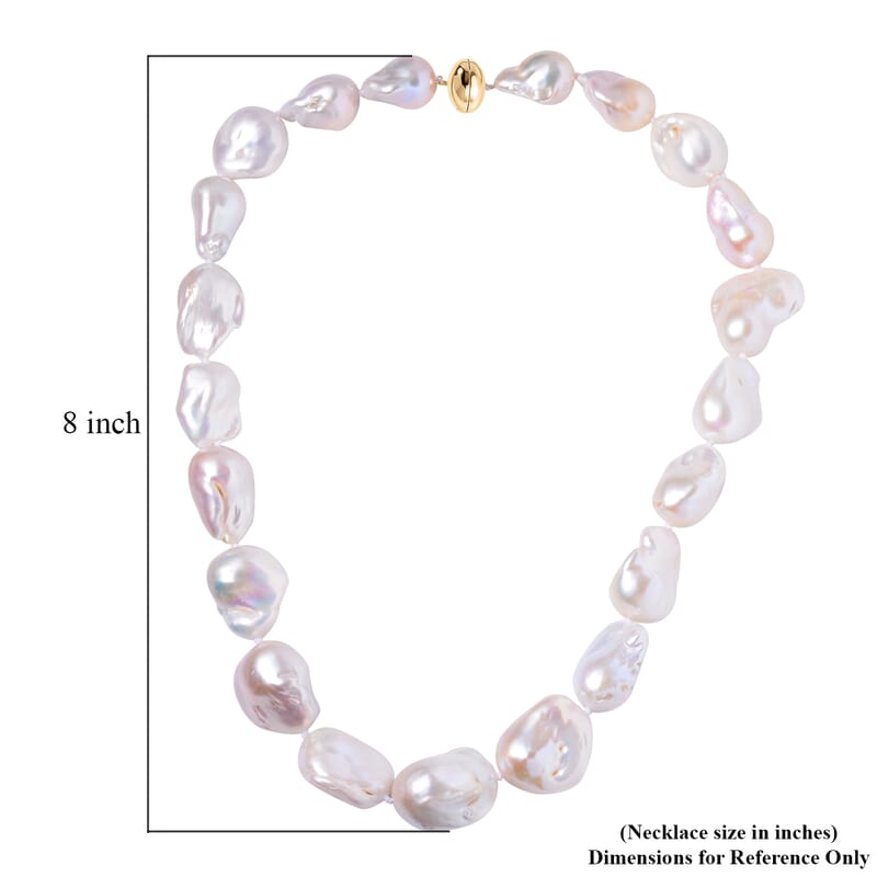 Magnetic Lock Organic Shape Baroque Pearl Necklace in 14K Yellow Gold 20 Inches