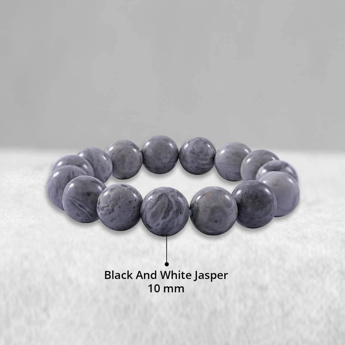 Black and White Jasper 200.00 ctw Beaded Stretch Bracelet image number 4