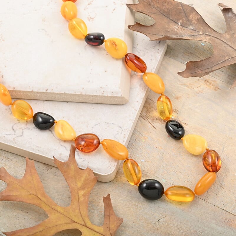 Multi Color Baltic Amber Beaded Necklace 22 Inches