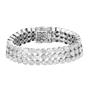 Polki Diamond 3 Row Bracelet in Platinum Over Sterling Silver (6.50 In) 7.00 ctw