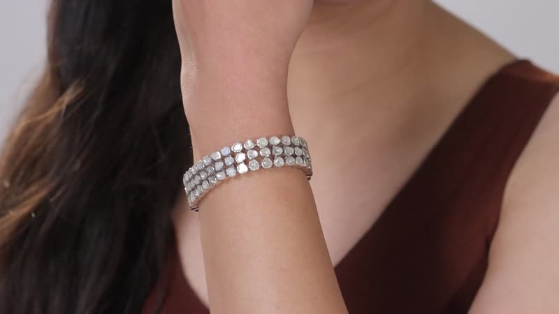 Polki Diamond 3 Row Tennis Bracelet in Platinum Over Sterling Silver (6.50 In)