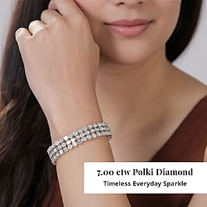 Polki Diamond 7.00 ctw 3 Row Bracelet in Platinum Over Sterling Silver (6.50 In)