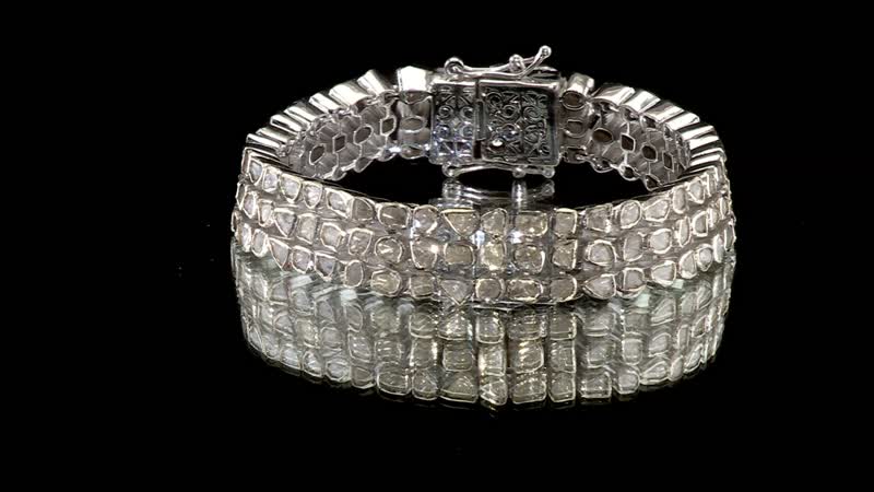 Polki Diamond 3 Row Tennis Bracelet in Platinum Over Sterling Silver (6.50 In)