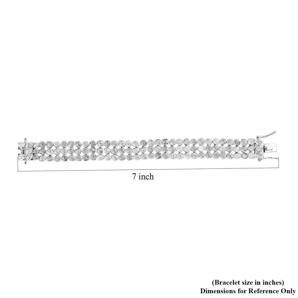 Polki Diamond 3 Row Bracelet in Platinum Over Sterling Silver (6.50 In) 7.00 ctw image number 4