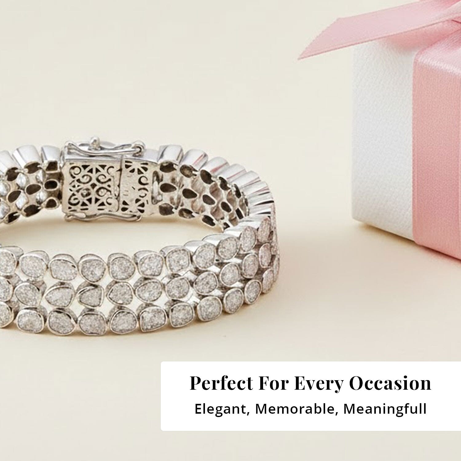 Polki Diamond 7.00 ctw 3 Row Bracelet in Platinum Over Sterling Silver (6.50 In)