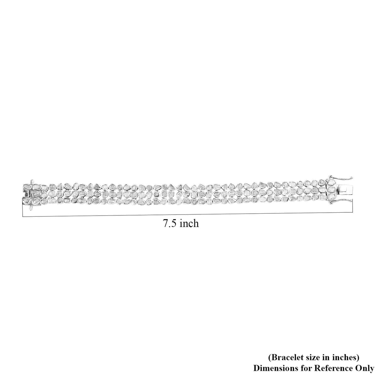 Polki Diamond 3 Row Bracelet in Platinum Over Sterling Silver (7.25 In) 7.00 ctw image number 4