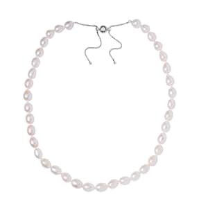 Freshwater Pearl Necklace 18-21 Inches in Rhodium Over Sterling Silver