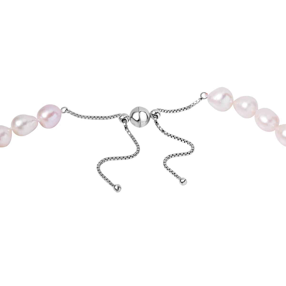 Freshwater Pearl Necklace 18-21 Inches in Rhodium Over Sterling Silver image number 3