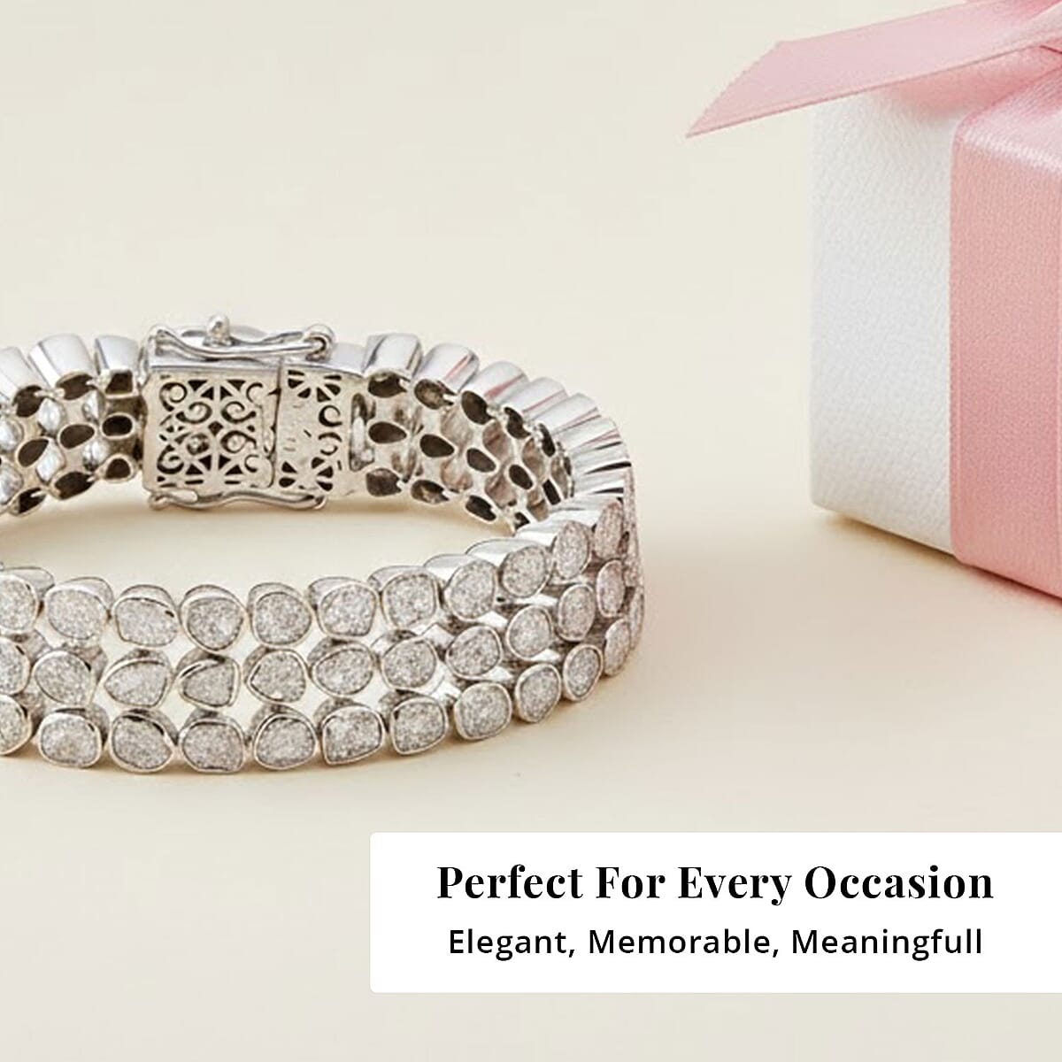 Polki Diamond 7.00 ctw 3 Row Bracelet in Platinum Over Sterling Silver (8.00 In) image number 5