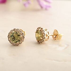 Luxoro 14K Yellow Gold AAA Ambanja Demantoid Garnet and I2 Diamond Earrings 2.10 ctw