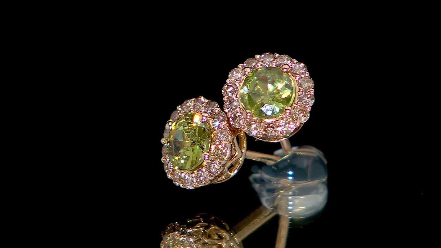 Luxoro 14K Yellow Gold AAA Ambanja Demantoid Garnet and I2 Diamond Earrings 2.10 ctw