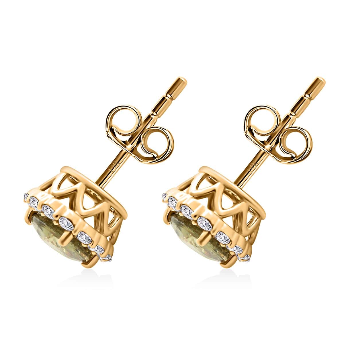 Luxoro 14K Yellow Gold AAA Ambanja Demantoid Garnet and I2 Diamond Earrings 2.10 ctw image number 3