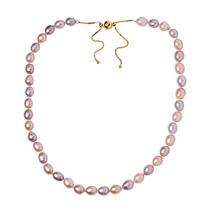 Multi Color Freshwater Pearl Necklace 18-21 Inches in 14K Yellow Gold Over Sterling Silver