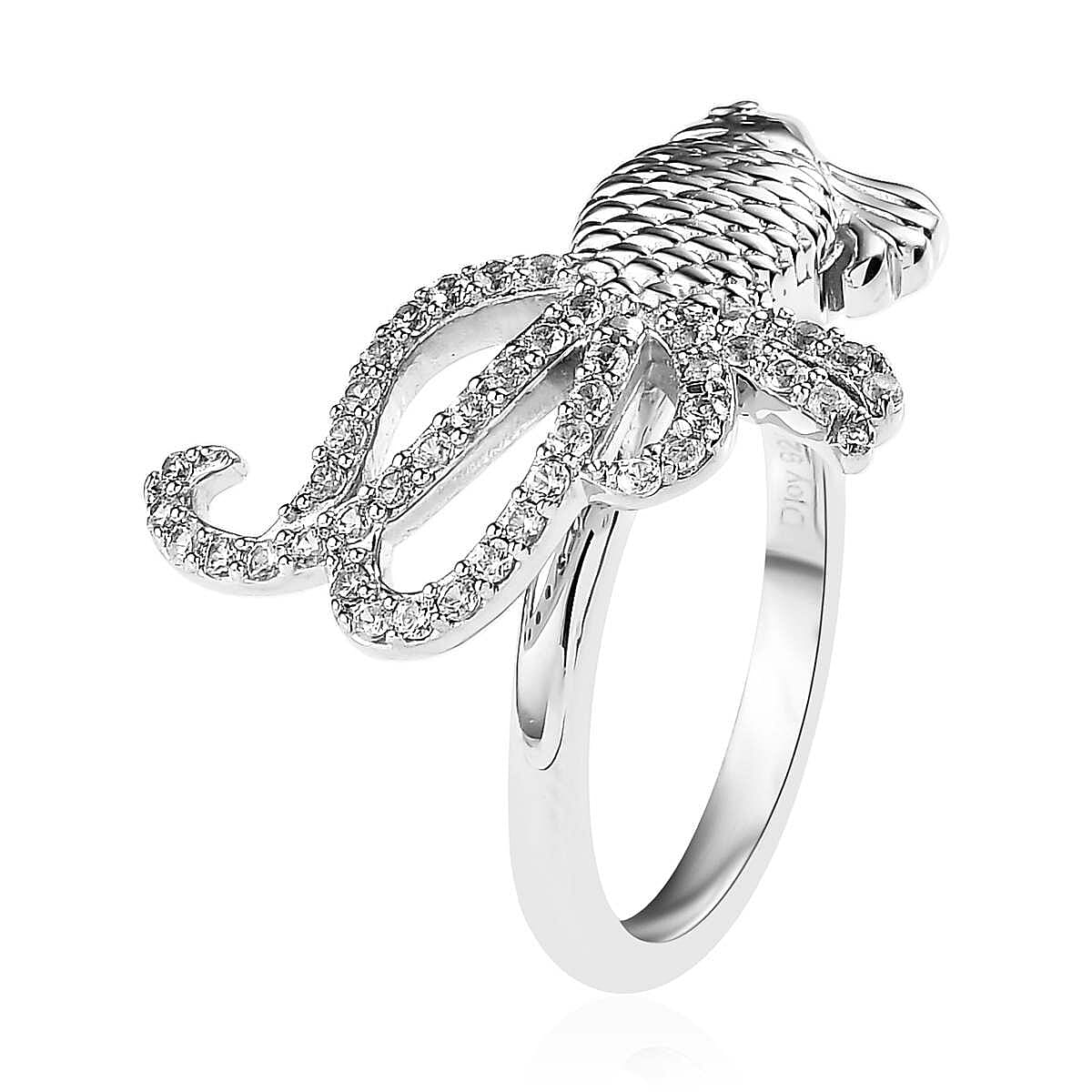 Blue Topaz and White Zircon Ring in Platinum Over Sterling Silver (Size 6.0) 0.50 ctw image number 3