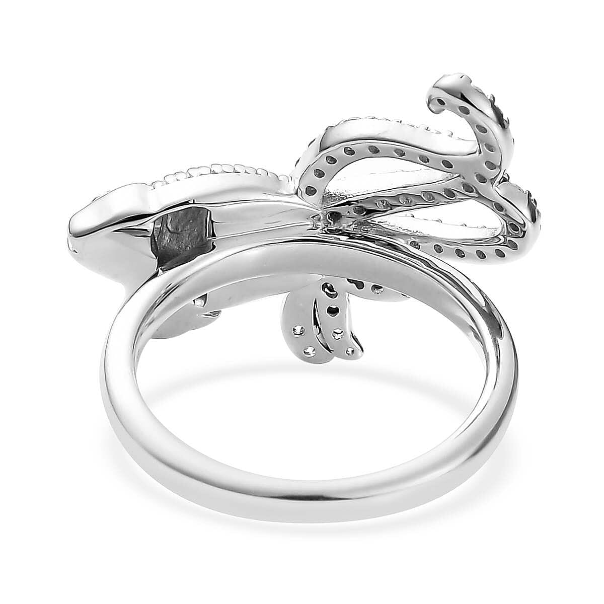 Blue Topaz and White Zircon Lucky Koi Fish Ring in Platinum Over Sterling Silver (Size 6.0) 0.50 ctw
