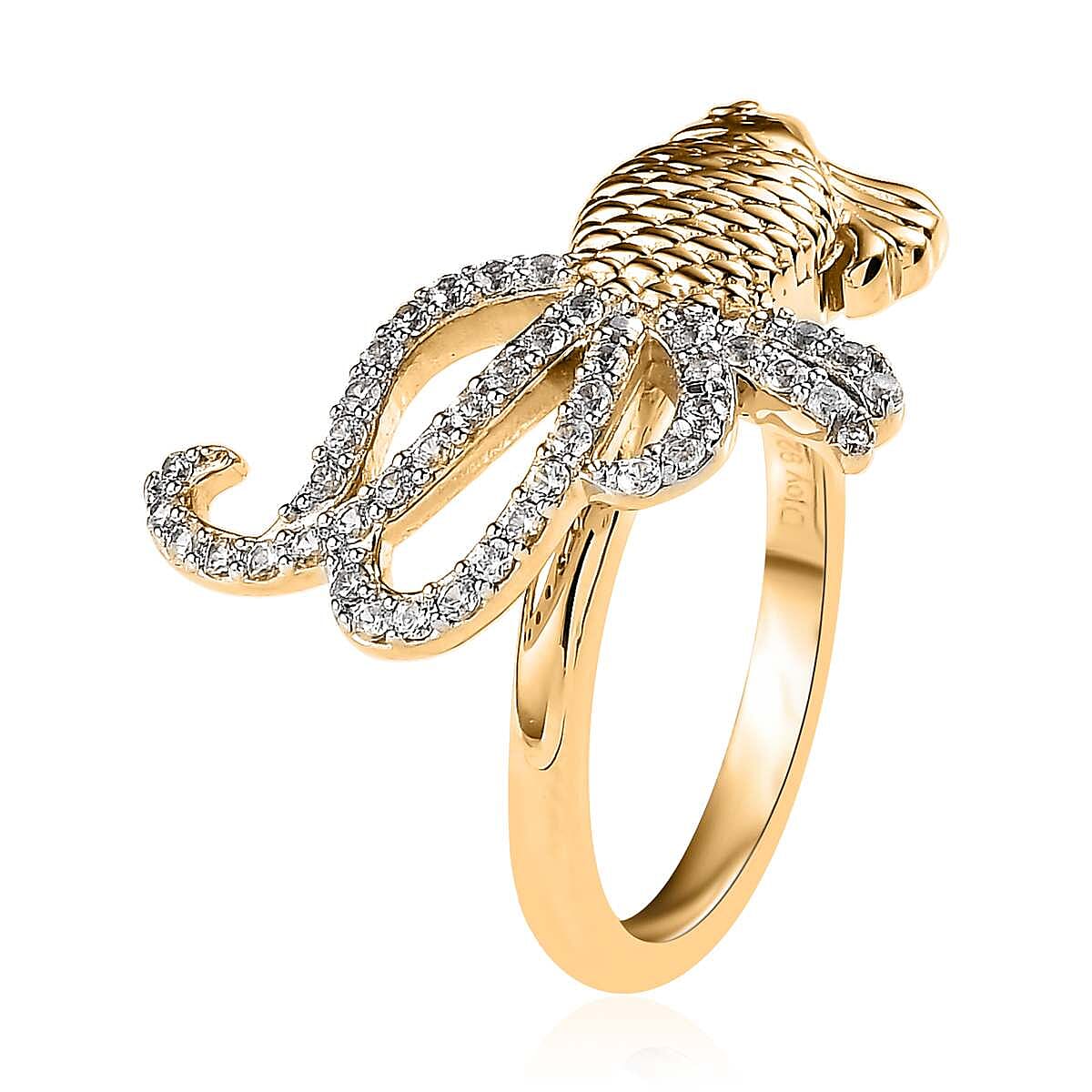 Blue Topaz and White Zircon Lucky Koi Fish Ring in Vermeil Yellow Gold Over Sterling Silver (Size 7.0) 0.50 ctw image number 3