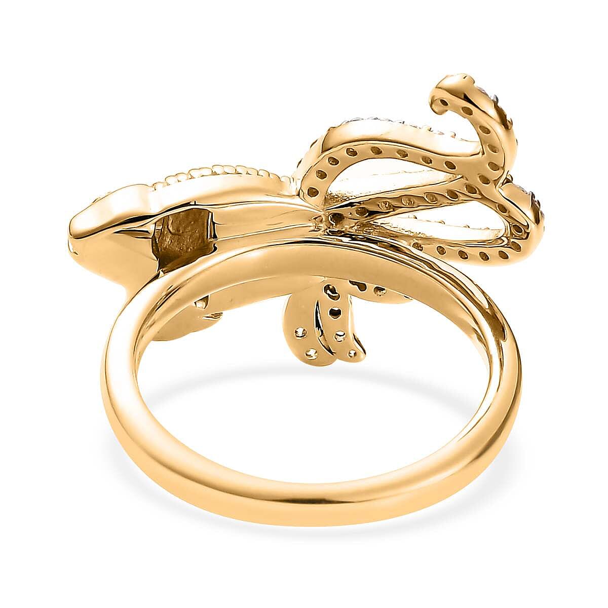 Blue Topaz and White Zircon Lucky Koi Fish Ring in Vermeil Yellow Gold Over Sterling Silver (Size 7.0) 0.50 ctw image number 4