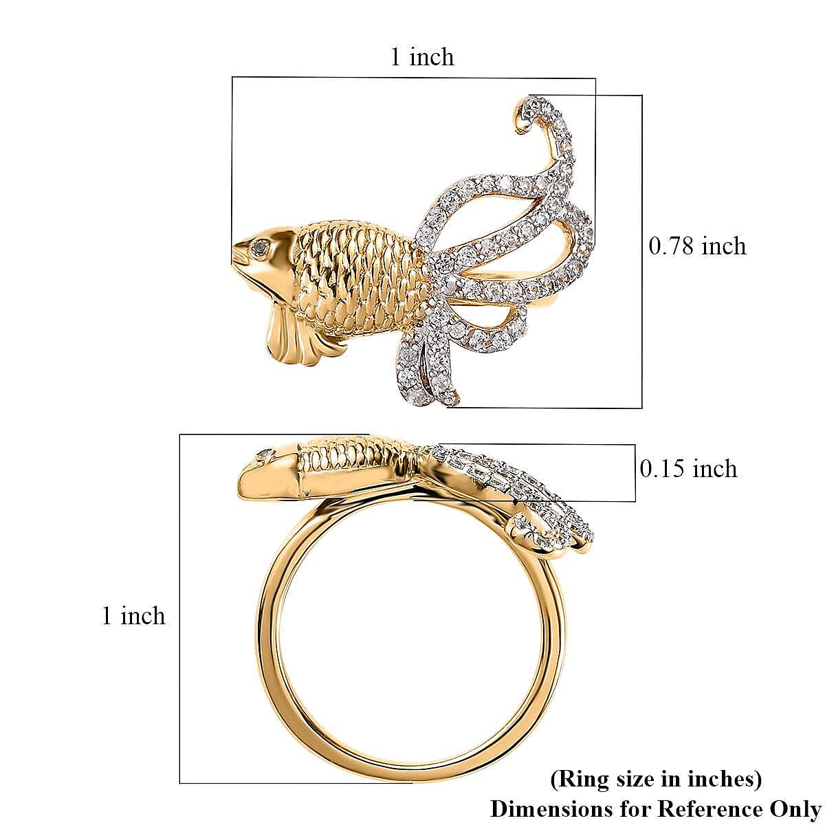 Blue Topaz and White Zircon Lucky Koi Fish Ring in Vermeil Yellow Gold Over Sterling Silver (Size 7.0) 0.50 ctw image number 5