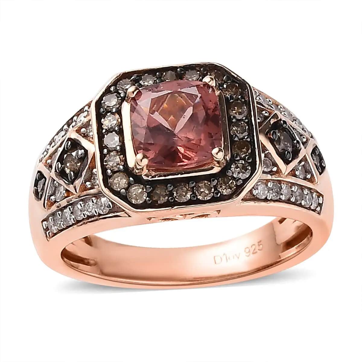 Blush Apatite, Natural Champagne and White Diamond Ring in Vermeil Rose Gold Over Sterling Silver (Size 10.0) 1.50 ctw image number 0